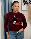 Sueter jersey tejido ajustado con estampado