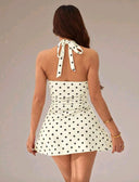 Vestido corto con cuello halter y estampado de lunares