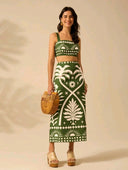 Conjunto informal boho tropical parte superior de tirantes y falda estampada