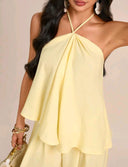 Conjunto de dos piezas para mujer elegante casual vintage cuello halter unicolor