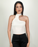 Tops con flor de relivere en el cuello