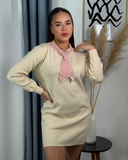 Vestido tejido con manga y liston