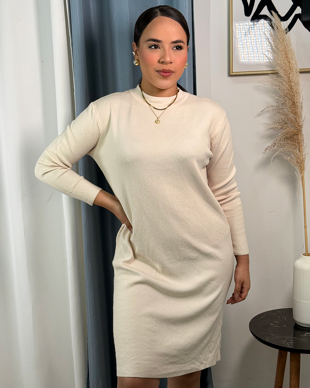 Vestido tejido largo unicolor