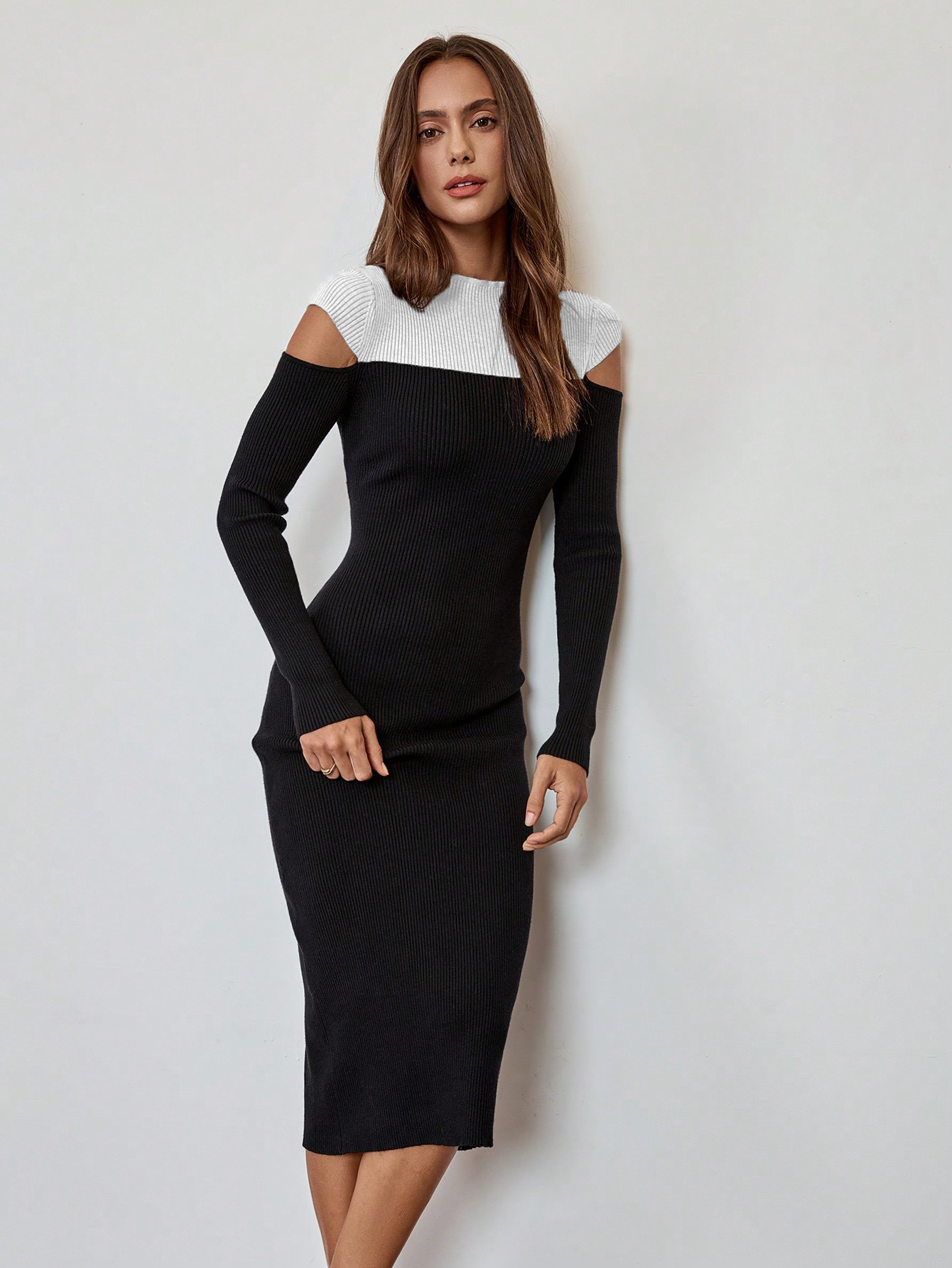 Vestido teijdo manga larga acanalado