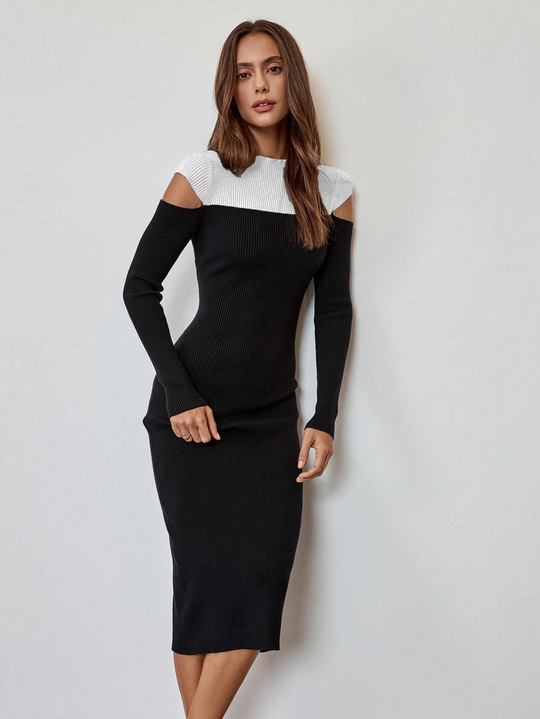 Vestido teijdo manga larga acanalado