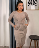 Vestido tejido manga larga con cruzado