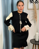 Vestido tejido con franjas y lazos