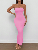 Vestido largo sin tirantes unicolor