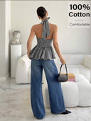 Blusa casual con cuello halter de volado y espalda descubierta - ArmasStyle
