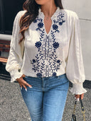 Blusa casual de mujer con bordado Curvy - ArmasStyle