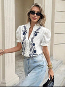 Blusa casual de mujer con bordado manga corta - ArmasStyle