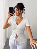 Blusa con abertura inferior y fluncido curvy - ArmasStyle