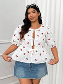 Blusa con estampado de cerezas y lazos en frente - ArmasStyle