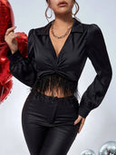 Blusa corta manga larga satinada - ArmasStyle
