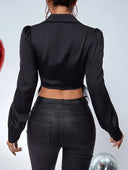 Blusa corta manga larga satinada - ArmasStyle