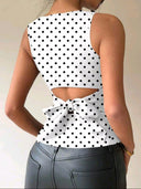 Blusa de lunares casual sin manga con lazo y espalda descubierta - ArmasStyle