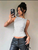 Blusa de lunares casual sin manga con lazo y espalda descubierta - ArmasStyle
