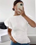 Blusa de manga corta con manga de volado - ArmasStyle