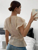 Blusa de manga corta con manga de volado - ArmasStyle