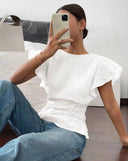 Blusa de manga corta con manga de volado - ArmasStyle