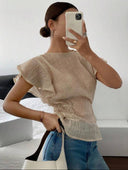 Blusa de manga corta con manga de volado - ArmasStyle
