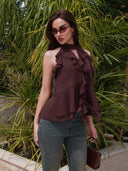 Blusa halter trasparente con volados - ArmasStyle