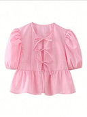 Blusa manga corta con lazos en el frente - ArmasStyle