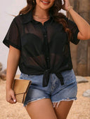 Blusa manga corta trasparente de botones - ArmasStyle