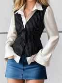 Blusa manga larga 2 en 1 con rayas - ArmasStyle