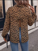 Blusa manga larga animal print con espalda abierta y lazo - ArmasStyle