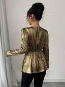 Blusa manga larga con diseño de flor en dorado - ArmasStyle