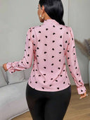 Blusa manga larga estampada con lazo flontal - ArmasStyle