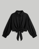 Blusa manga larga trasparente y nudo en frente - ArmasStyle