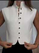 Blusa sin manga elegante con doble botonadura unicolor - ArmasStyle