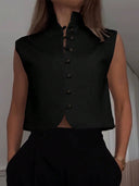 Blusa sin manga elegante con doble botonadura unicolor - ArmasStyle