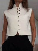 Blusa sin manga elegante con doble botonadura unicolor - ArmasStyle