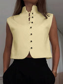 Blusa sin manga elegante con doble botonadura unicolor - ArmasStyle