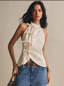 Blusa sin manga elegante estilo chino con lazos delanteros - ArmasStyle