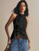 Blusa sin manga elegante estilo chino con lazos delanteros - ArmasStyle
