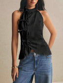 Blusa sin manga elegante estilo chino con lazos delanteros - ArmasStyle