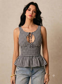 Blusa sin manga estampado de cuadros con escote - ArmasStyle