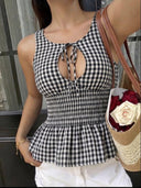 Blusa sin manga estampado de cuadros con escote - ArmasStyle