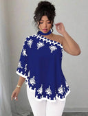 Blusa talla grande con cuello asimétrico y lazo con estampado floral - ArmasStyle