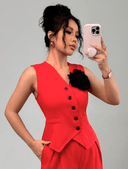 Chaleco elegante unicolor con flor sobresaliente - ArmasStyle