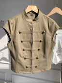 Chaleco manga corta ajustado con broche frontal estilo Napoleón - ArmasStyle