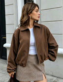 Chaqueta con bolsillos y cremallera unicolor - ArmasStyle