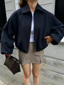 Chaqueta con bolsillos y cremallera unicolor - ArmasStyle