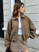 Chaqueta con bolsillos y cremallera unicolor - ArmasStyle