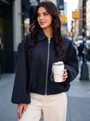 Chaqueta con bolsillos y cremallera unicolor - ArmasStyle