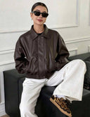 Chaqueta de cuero UP holgada con cintura ceñida - ArmasStyle